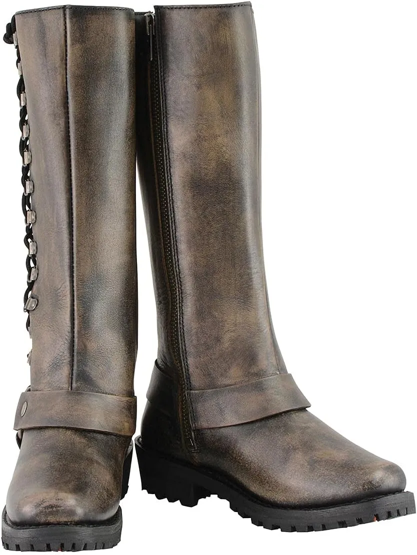 Milwaukee Leather Women's Distressed Brown Leather 14-inch Classic Harness Square Toe Motorcycle Rider Boots MBL9368-8