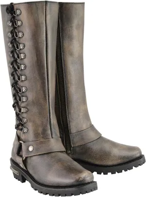 Milwaukee Leather Women's Distressed Brown Leather 14-inch Classic Harness Square Toe Motorcycle Rider Boots MBL9368-8