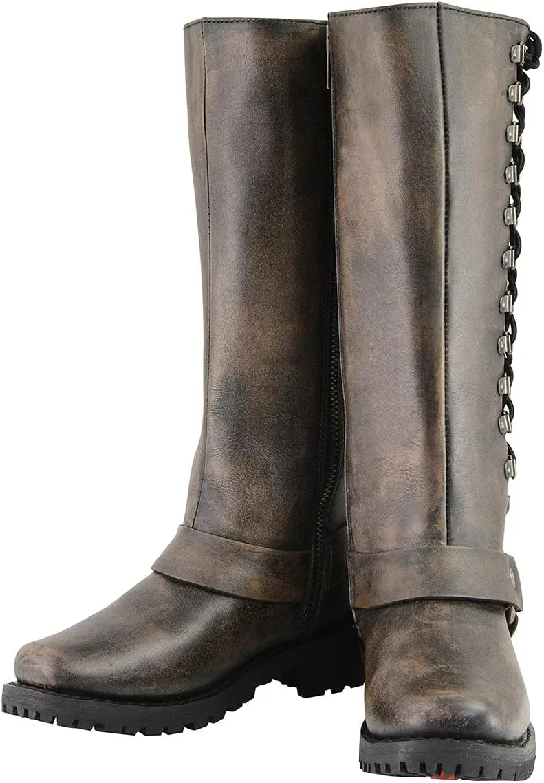 Milwaukee Leather Women's Distressed Brown Leather 14-inch Classic Harness Square Toe Motorcycle Rider Boots MBL9368-8