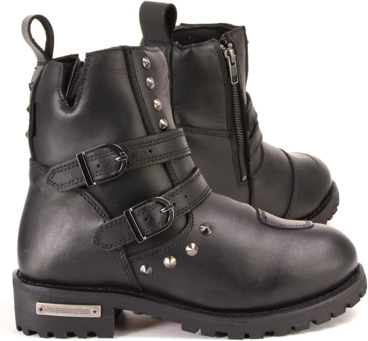 Milwaukee Leather Women's Premium Black Leather Double Strap Motorcycle Riding Boots MBL9307-10