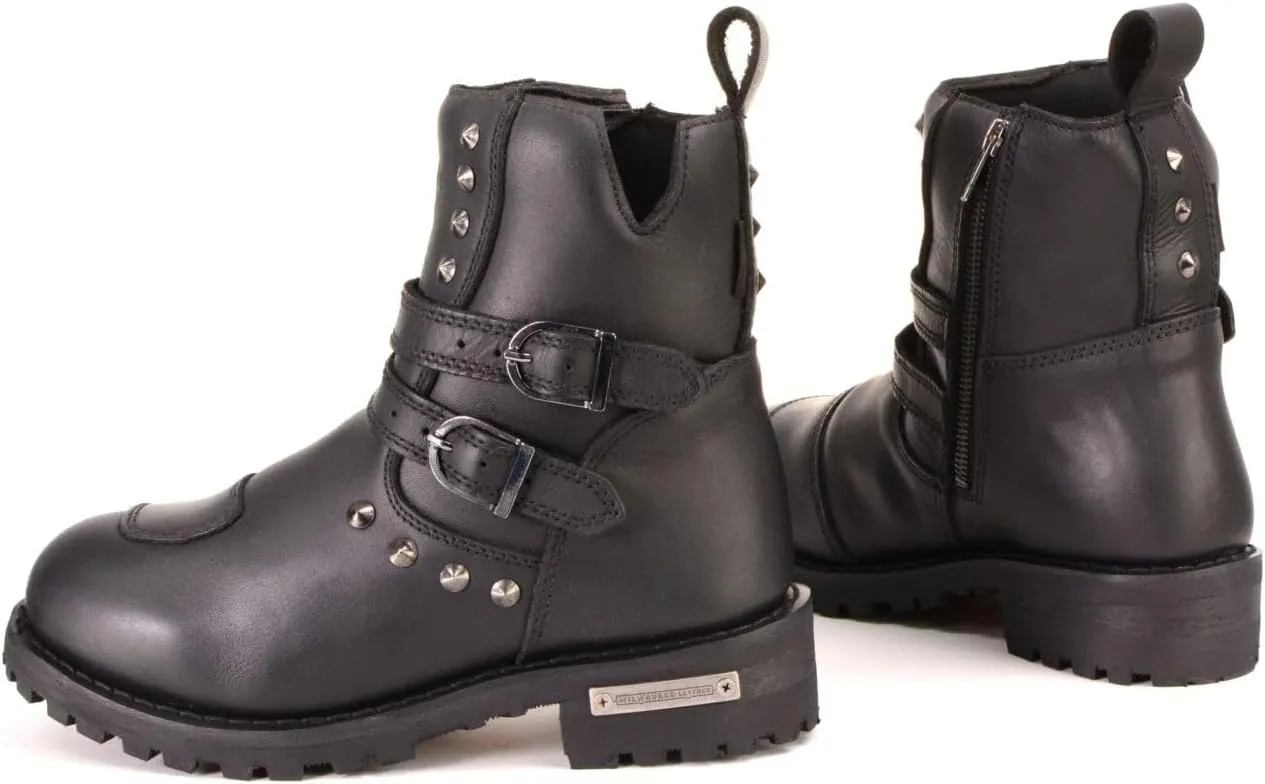 Milwaukee Leather Women's Premium Black Leather Double Strap Motorcycle Riding Boots MBL9307-10