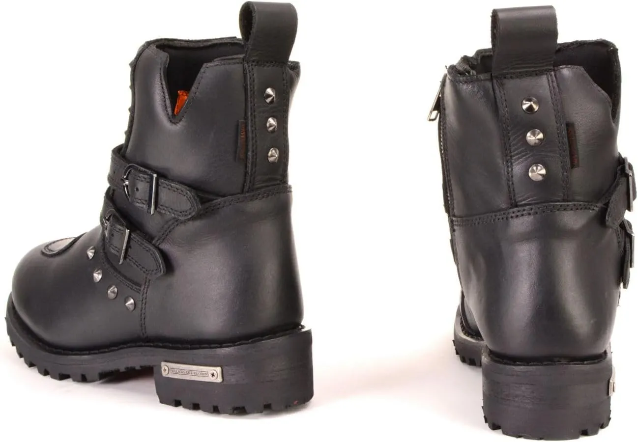 Milwaukee Leather Women's Premium Black Leather Double Strap Motorcycle Riding Boots MBL9307-10