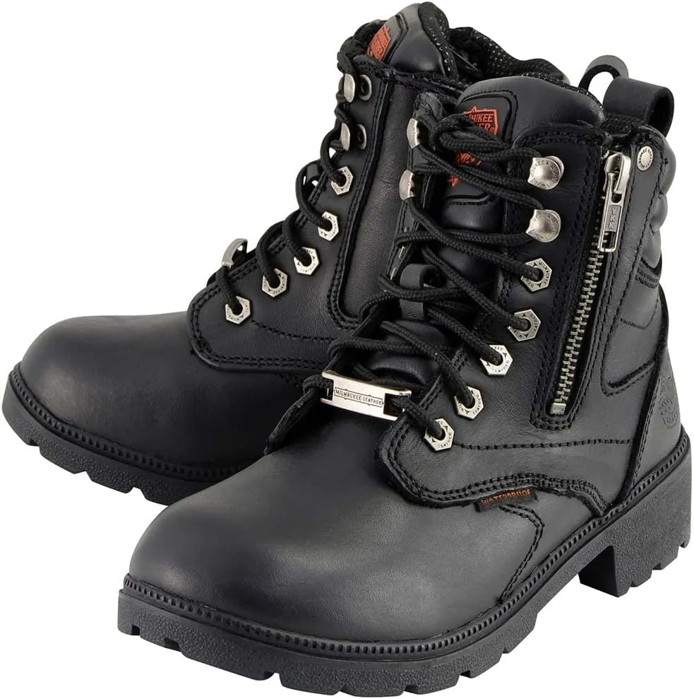 Milwaukee Leather Women's Premium Leather Lace-Up Motorcycle Rider Boots Collection MBL - 9