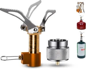 Mini 3000W Camping Stove, Ultralight Backpacking Camp Stove with a Carrying Case and an Additional Adapter, Compatable with Isobutane and Propane Tanks, Portable and Collapsible.