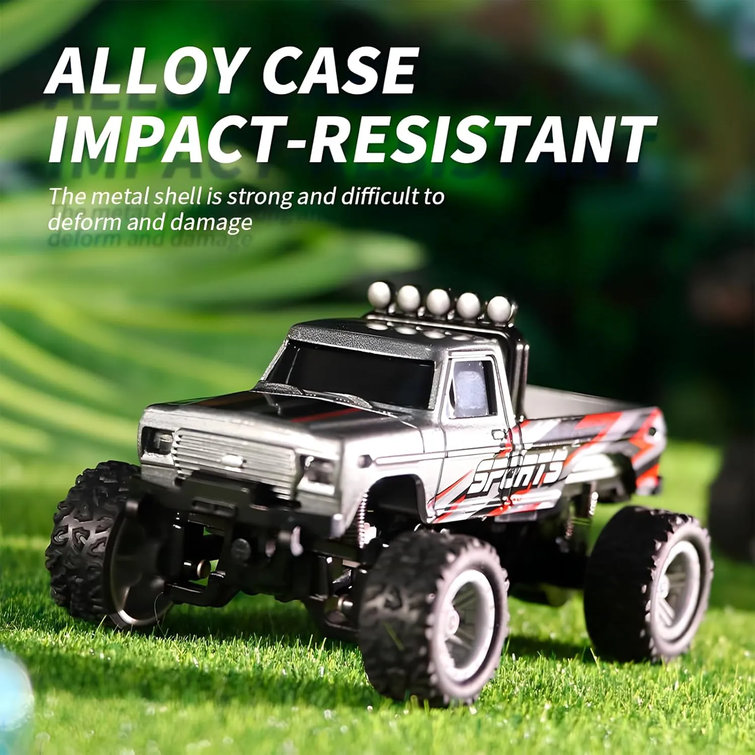 Mini Monster Truck, 1:64 Scale Remote Control Car with Lights, 2.4GHz Off-Road RC Truck, USB Rechargeable RC Car with Adjustable Speed for Kids Indoor & Outdoor Racing (Blue)
