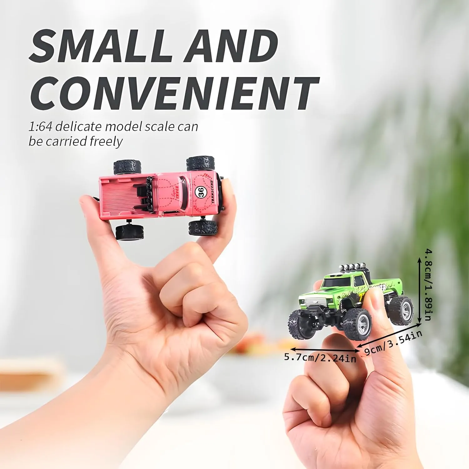 Mini Monster Truck, 1:64 Scale Remote Control Car with Lights, 2.4GHz Off-Road RC Truck, USB Rechargeable RC Car with Adjustable Speed for Kids Indoor & Outdoor Racing (Blue)