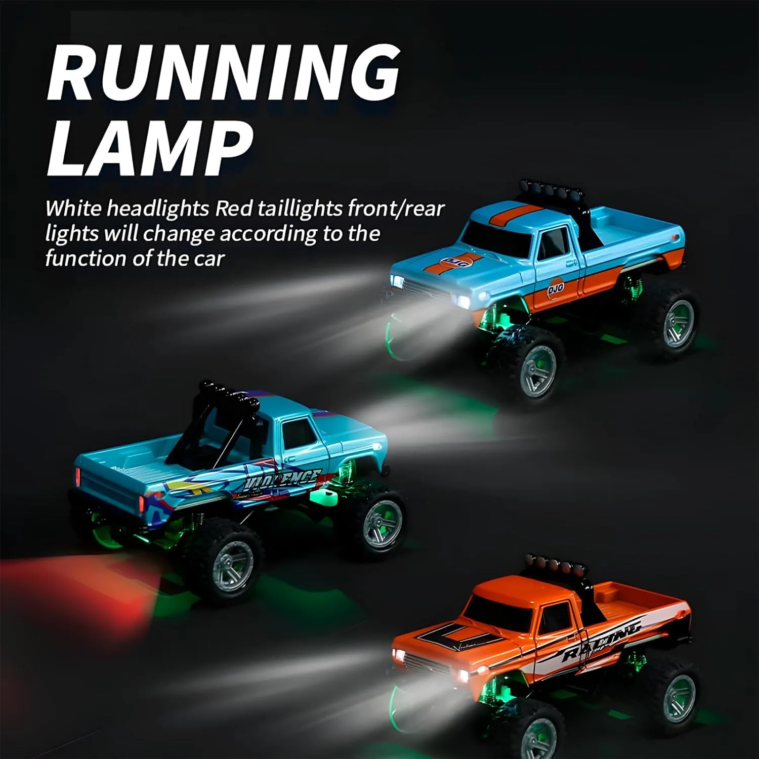 Mini Monster Truck, 1:64 Scale Remote Control Car with Lights, 2.4GHz Off-Road RC Truck, USB Rechargeable RC Car with Adjustable Speed for Kids Indoor & Outdoor Racing (Blue)