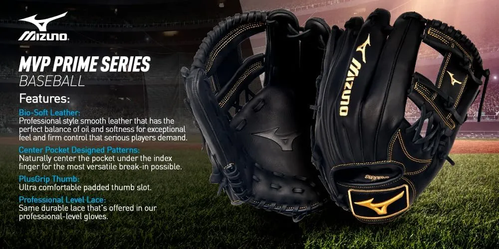 Mizuno MVP Prime Baseball Glove Series | Hand Crafted BioSoft Leather | Professional Smooth Leather | Center Pocket Design