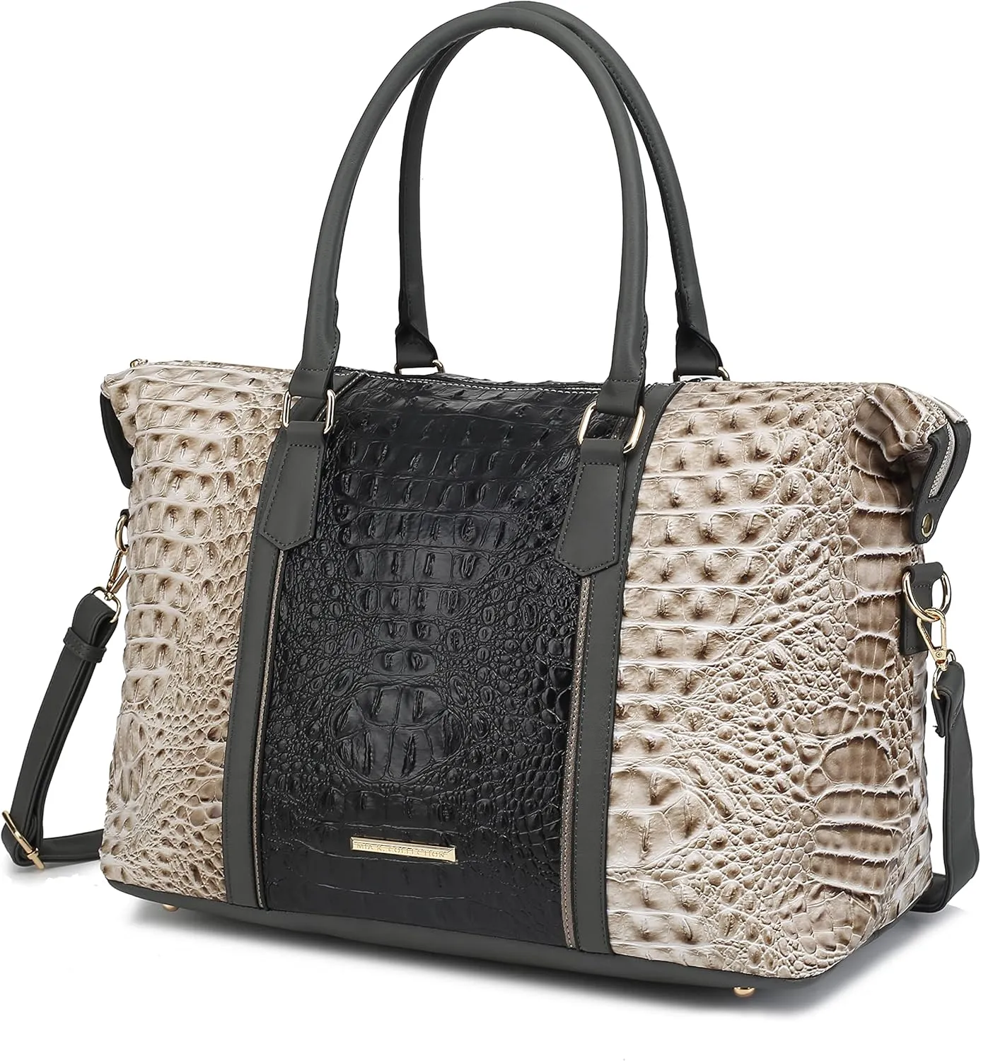 MKF CollectionTravel Duffle Bag for Women, Crocodile-Embossed Vegan Leather Large Overnight Fashion Weekender Carry on Bags