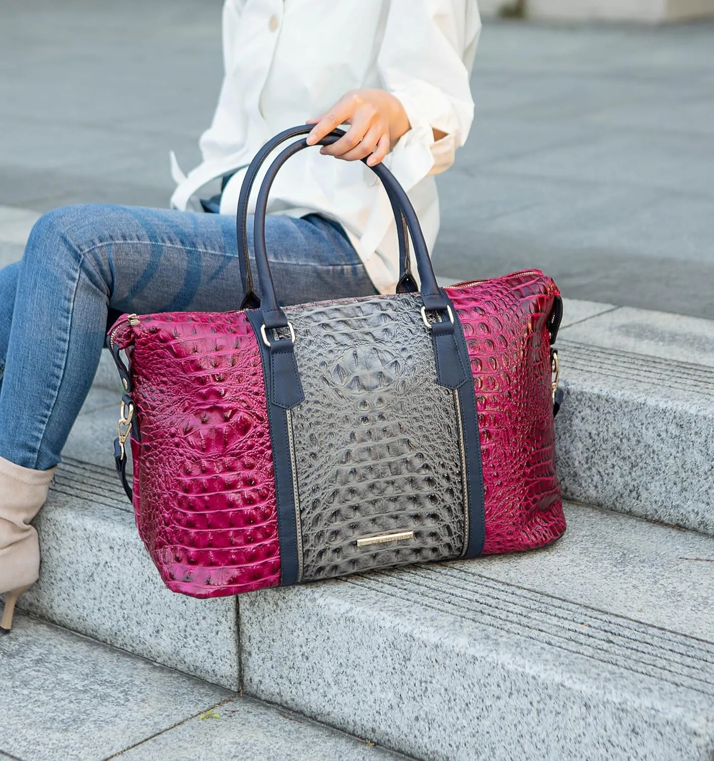 MKF CollectionTravel Duffle Bag for Women, Crocodile-Embossed Vegan Leather Large Overnight Fashion Weekender Carry on Bags