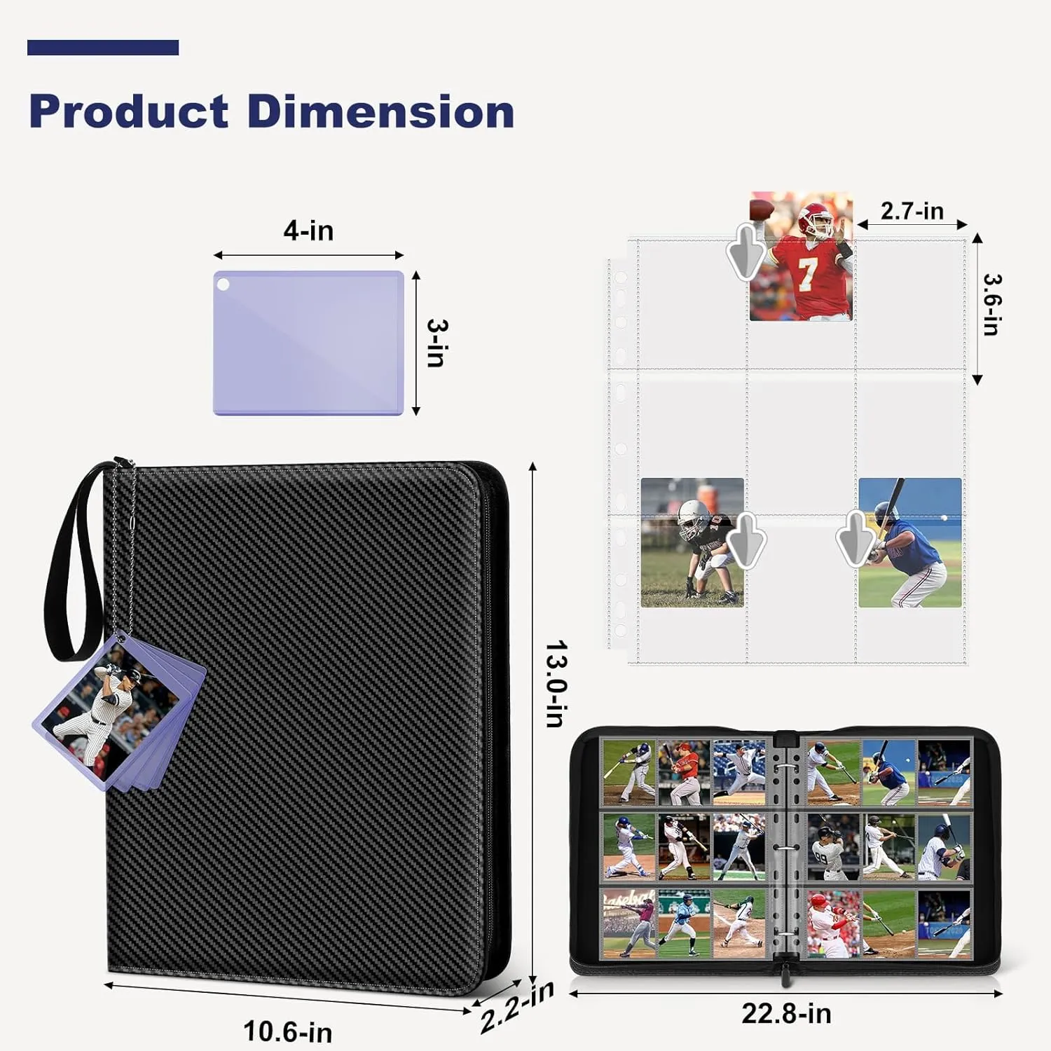 Mlikero Card Binder 9 Pocket, Trading Card Binder with Card Display Design, 720 Double Sided Pocket PU Collection Binder, Card Albums for MTG, TCG, and Sports Cards