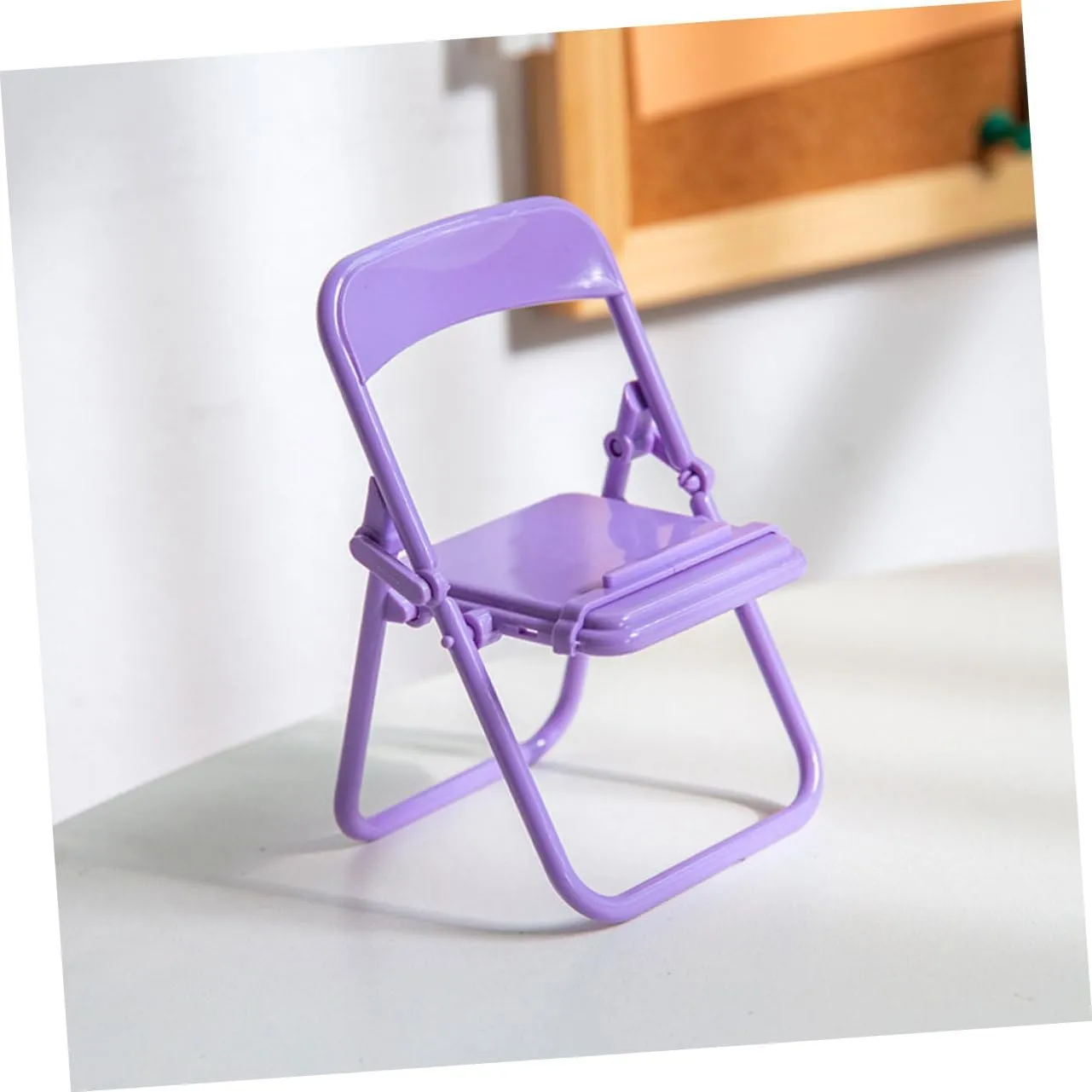 Mobestech 4sets Desk Phone Holder Mini Folding Chair Phone Stand Cell Holder Desk Miniature Chair Model for Office 12pcs*4