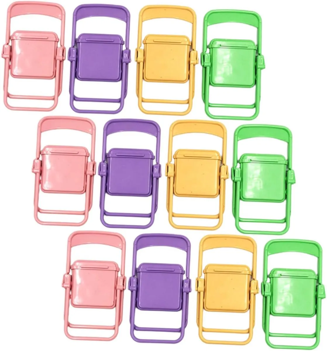 Mobestech 4sets Desk Phone Holder Mini Folding Chair Phone Stand Cell Holder Desk Miniature Chair Model for Office 12pcs*4
