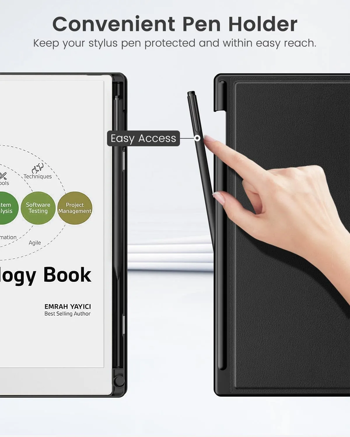 MoKo case for Remarkable Paper Pro 2024 11.8", Lightweight and Hard Back Shell Protective Case with Built-in Pen Holder, Auto Sleep/Wake for Remarkable Pro 11.8", Black