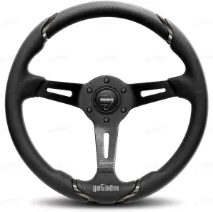 MOMO Motorsport Gotham Street Steering Wheel | 350mm Diameter | 100% Genuine Italian Leather Grip | Lightweight Brushed Black Anodized Aluminum Spoke | Universal 6-Bolt Mounting Pattern