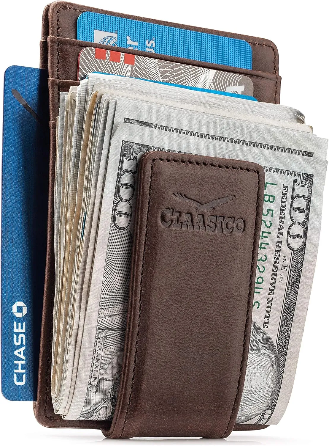 Money Clip Leather Wallet For Men Slim Front Pocket RFID Blocking with Super Strong Magnetic