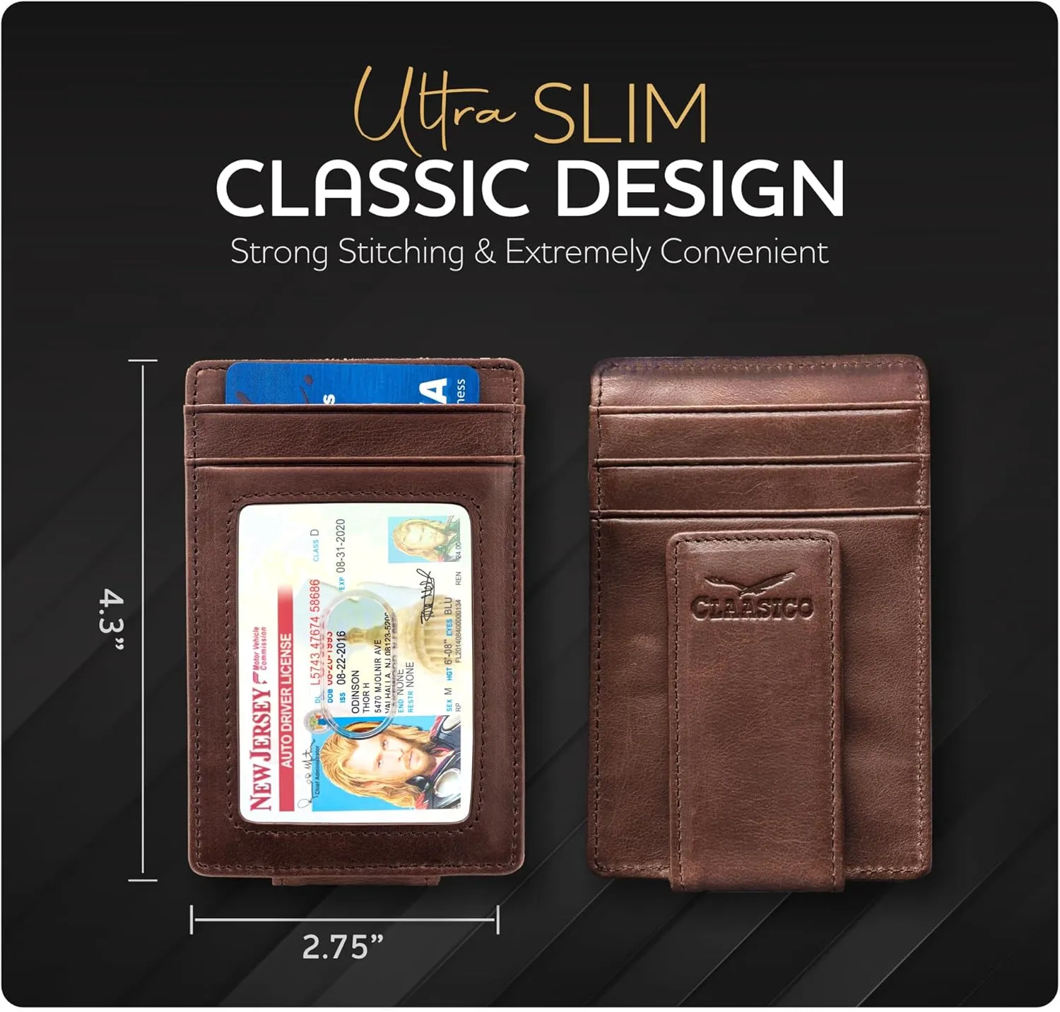 Money Clip Leather Wallet For Men Slim Front Pocket RFID Blocking with Super Strong Magnetic