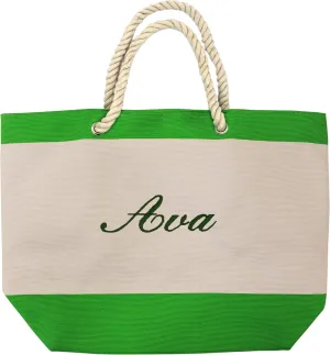Monogrammed Beach Tote Bag with Zipper, Pockets, Name or Initial - Custom Personalized