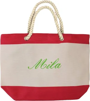 Monogrammed Beach Tote Bag with Zipper, Pockets, Name or Initial - Custom Personalized