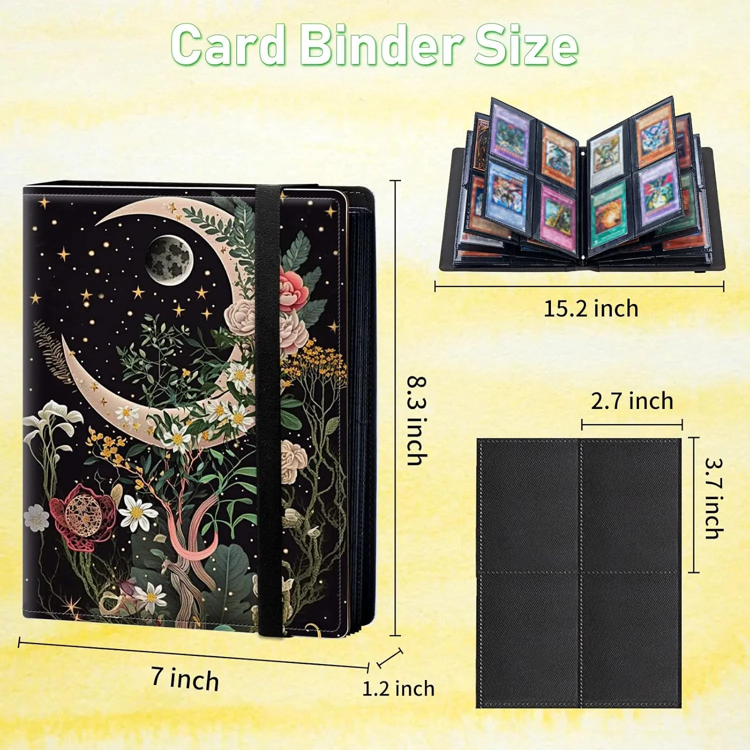 Moon Floral Card Binder 4 Pockets 320 Cards Slot Faux Leather