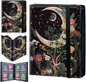 Moon Floral Card Binder 4 Pockets 320 Cards Slot Faux Leather
