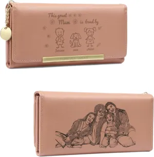Mothers Day Gifts - Personalized Wallets for Women Custom Name & Photo, Large Capacity Leather Wallet for Mom Grandmother Wife Birthday Anniversary Christmas (3 Names)