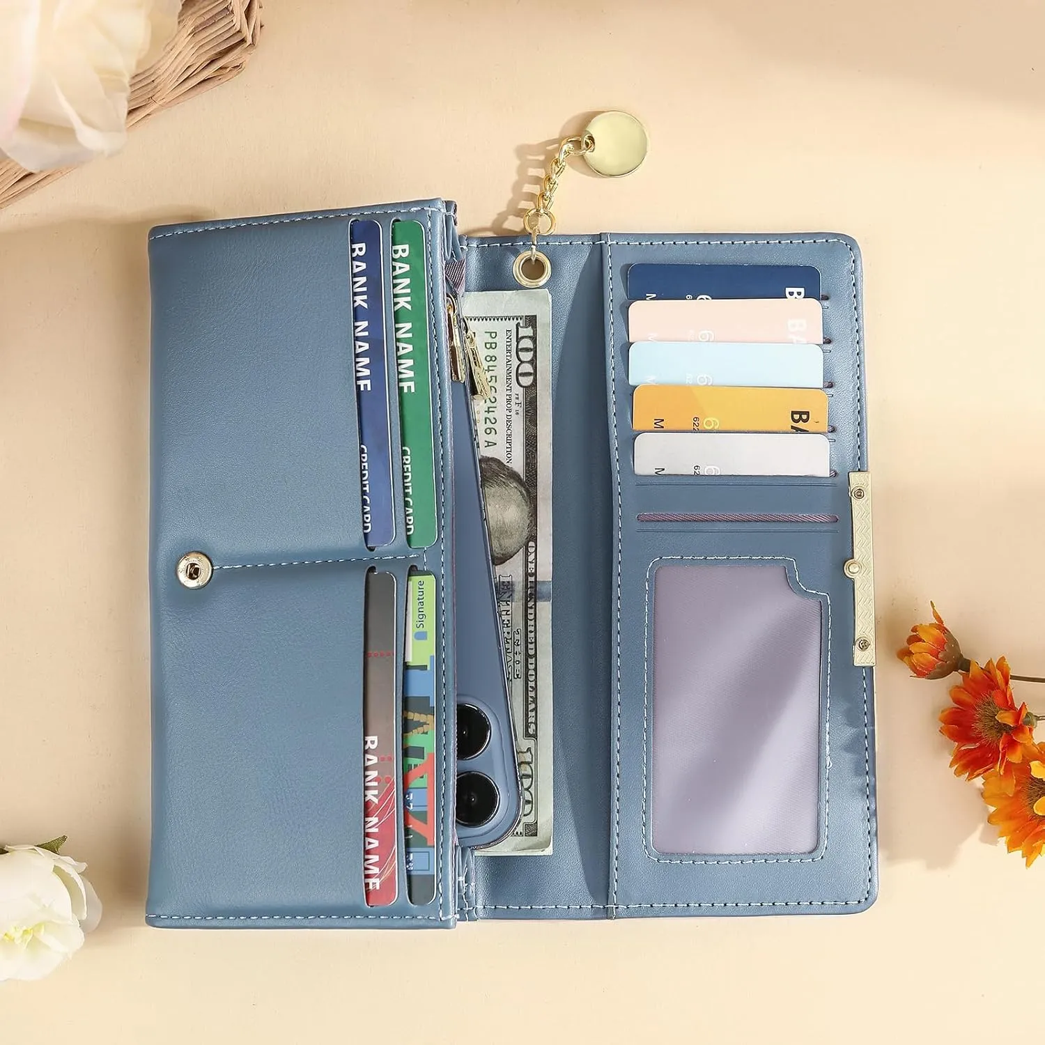 Mothers Day Gifts - Personalized Wallets for Women Custom Name & Photo, Large Capacity Leather Wallet for Mom Grandmother Wife Birthday Anniversary Christmas (3 Names)