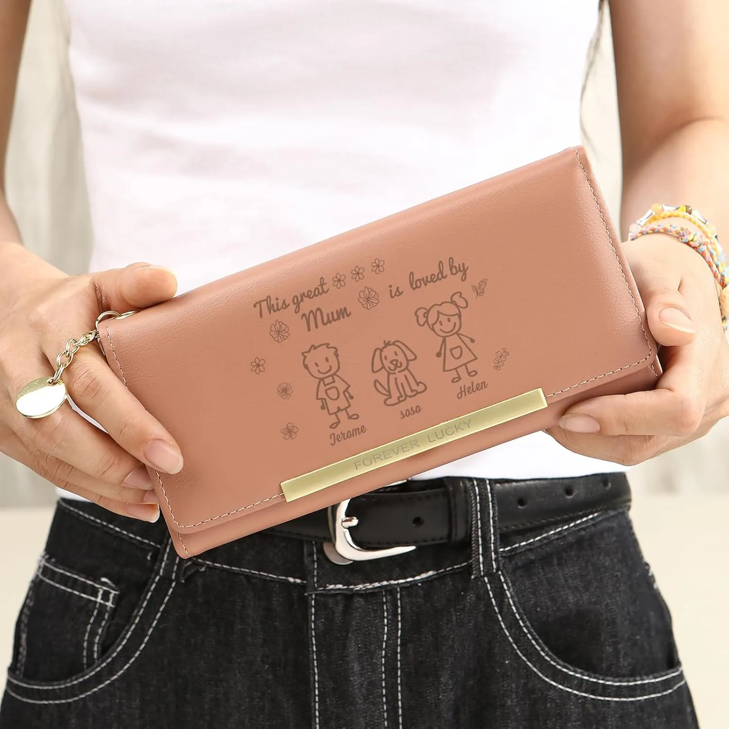 Mothers Day Gifts - Personalized Wallets for Women Custom Name & Photo, Large Capacity Leather Wallet for Mom Grandmother Wife Birthday Anniversary Christmas (3 Names)