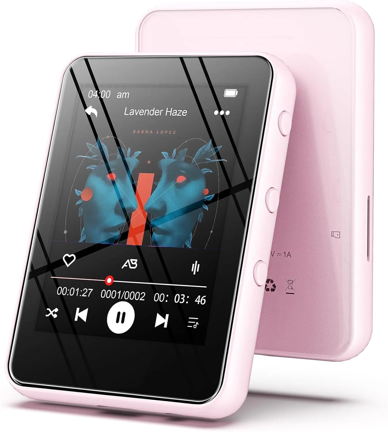 MP3 Music Player with Bluetooth, 64GB Storage, Full Touch Screen, Built-in Speaker, FM Radio & Voice Recorder, MicroSD Slot (Expandable to 256GB) – Includes Earphones, Ideal for Kids & Sports-Pink