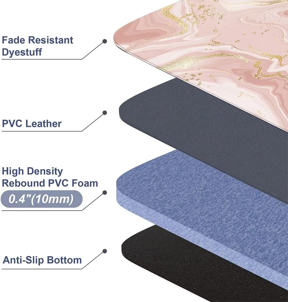 Mrcrypos Pink Gold Marble Kitchen Mats for Floor Set of 2 PVC Kitchen Rug Waterproof Cushioned Anti Fatigue Comfort Mat Non Slip Standing Mat Laundry Kitchen Accessories 17"x29" 17"x47"