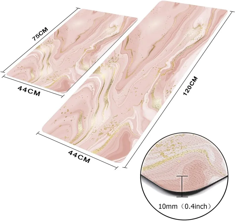 Mrcrypos Pink Gold Marble Kitchen Mats for Floor Set of 2 PVC Kitchen Rug Waterproof Cushioned Anti Fatigue Comfort Mat Non Slip Standing Mat Laundry Kitchen Accessories 17"x29" 17"x47"