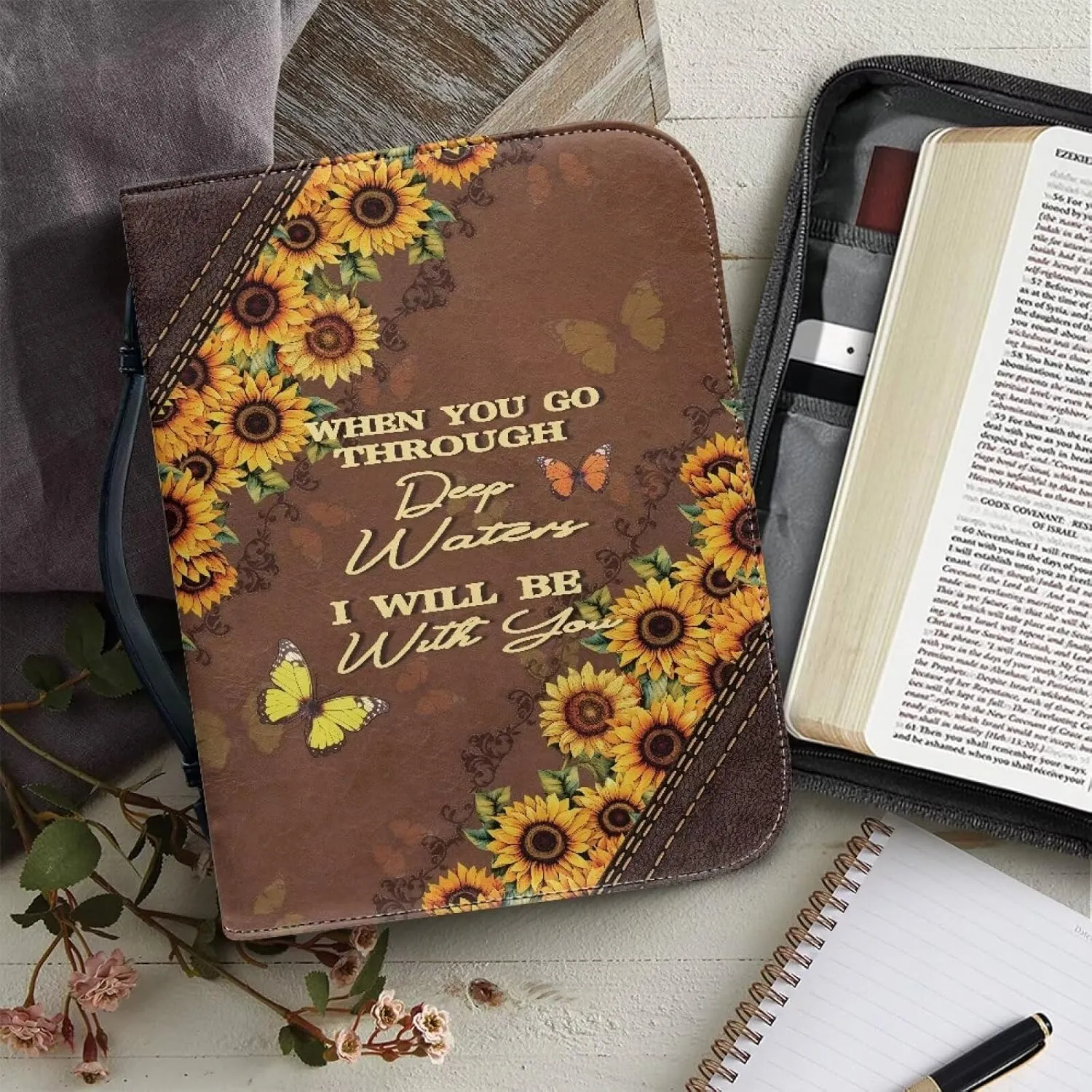 Mumeson Bible Covers for Women Leather Bible Carrying Case Organizer Bag Standard Size Large Capacity Bible Holder