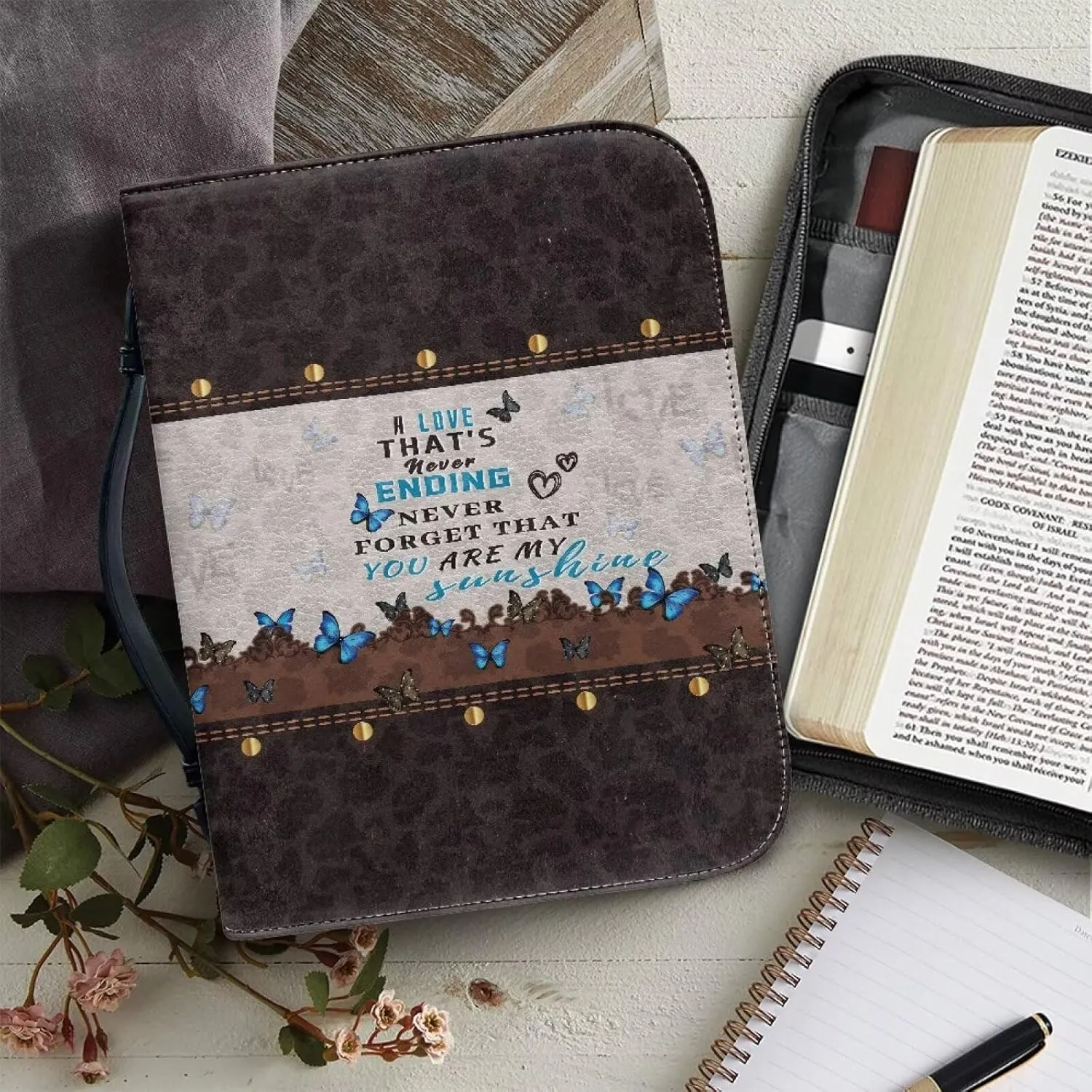 Mumeson Bible Covers for Women Leather Bible Carrying Case Organizer Bag Standard Size Large Capacity Bible Holder