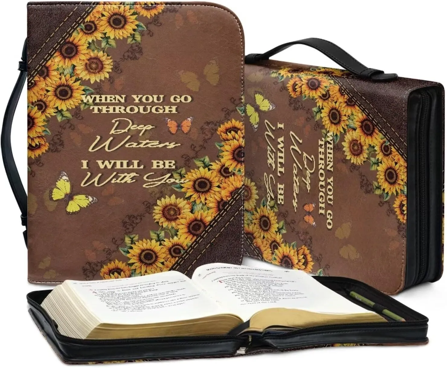 Mumeson Bible Covers for Women Leather Bible Carrying Case Organizer Bag Standard Size Large Capacity Bible Holder