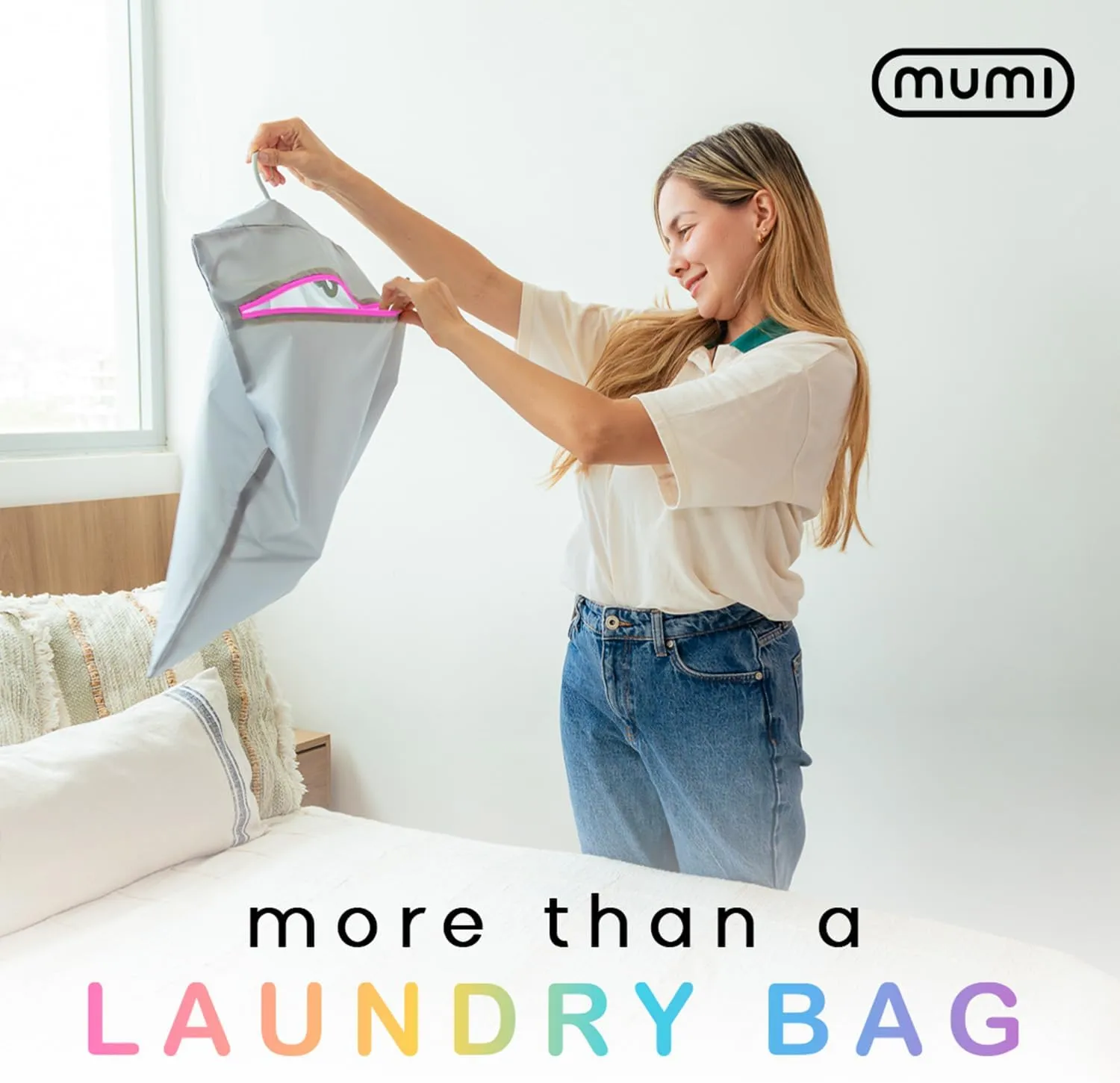 MUMI Travel Laundry Bag – Moisture & Smell-Proof Wash Bag with Folding Hanger & Outer Pouch | Large Washable Bags for Suitcase, Gym & Packing | Clothes Organizer for Trips & Storage - Yellow