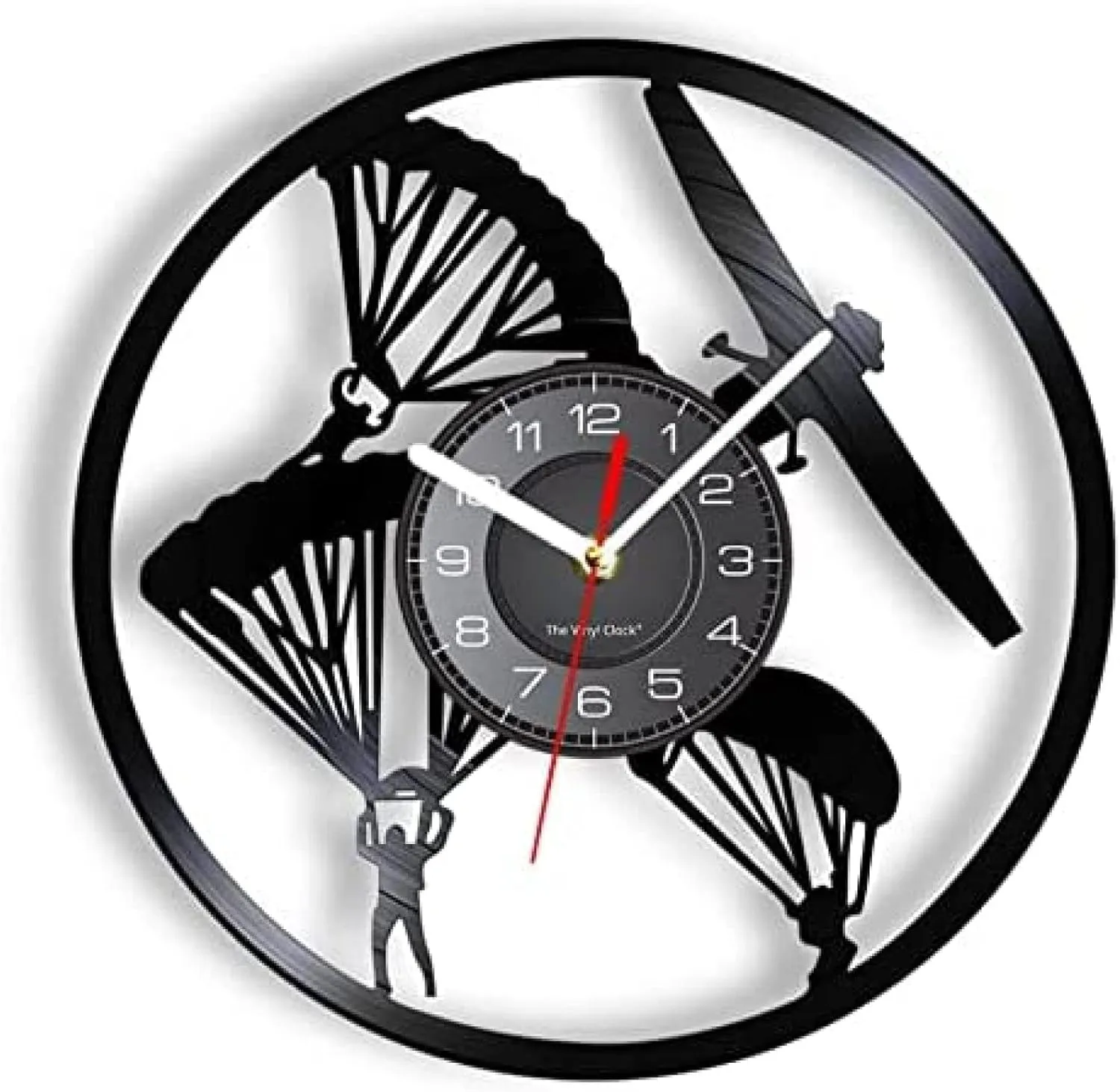 Music Vinyl Wall Clock 12Inch Spelunking Parachuting Vinyl Record Wall Clock Flying Adventure Sports Art Paraglider Home Decor Hang Gliding Watch