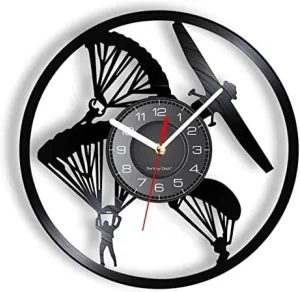 Music Vinyl Wall Clock 12Inch Spelunking Parachuting Vinyl Record Wall Clock Flying Adventure Sports Art Paraglider Home Decor Hang Gliding Watch