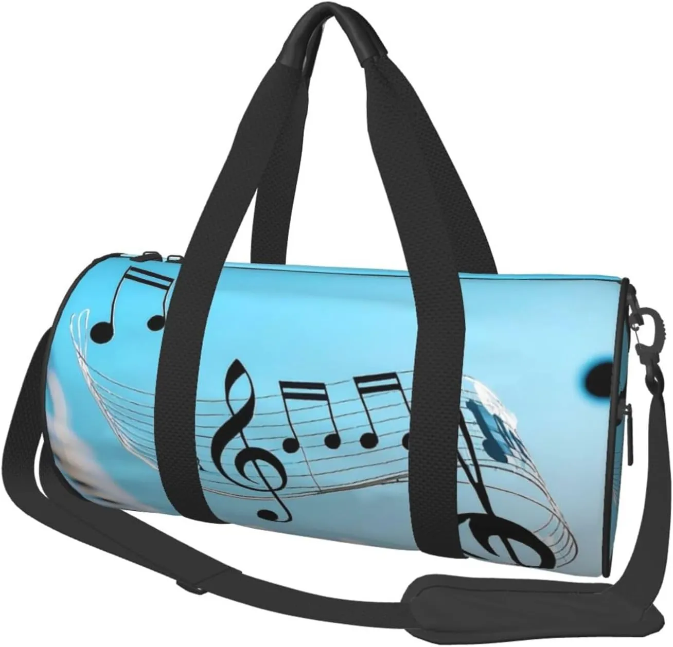 Musical Theme Music Clefs Print Round Large Capacity Travel Luggage Bags,Men's and Women's Hand-Held Travel Clothing Bags