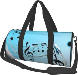 Musical Theme Music Clefs Print Round Large Capacity Travel Luggage Bags,Men's and Women's Hand-Held Travel Clothing Bags
