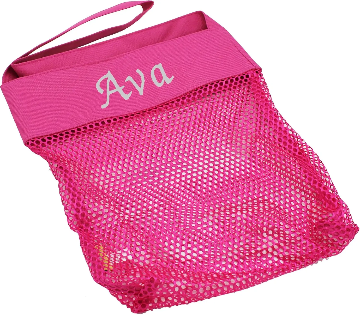 My Personal Memories Personalized Seashell Collection Bag - Mesh Beach Shell Bag - Custom Monogrammed Vacation Gear (Pink)