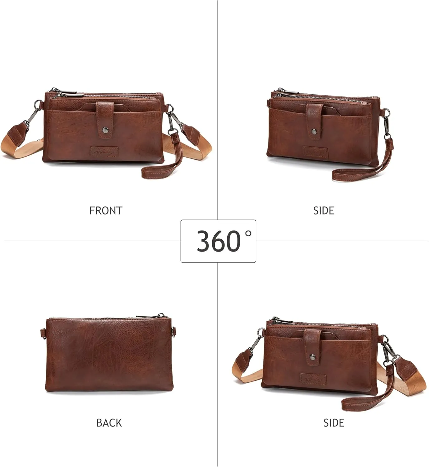 myfriday Womens Vintage Vegan Leather Wristlet Clutch Purse with Zip Around 2 Strap & Detchable Card Holder