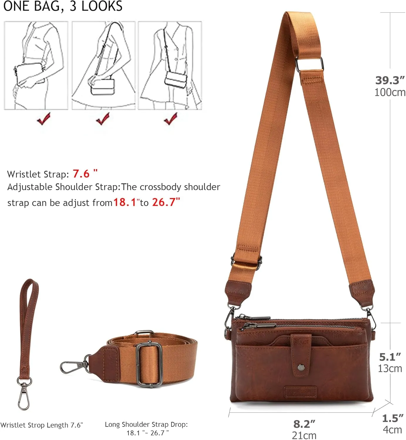 myfriday Womens Vintage Vegan Leather Wristlet Clutch Purse with Zip Around 2 Strap & Detchable Card Holder