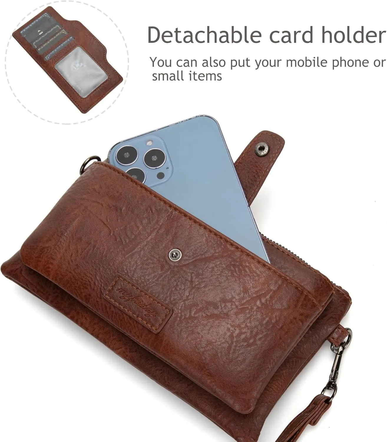 myfriday Womens Vintage Vegan Leather Wristlet Clutch Purse with Zip Around 2 Strap & Detchable Card Holder