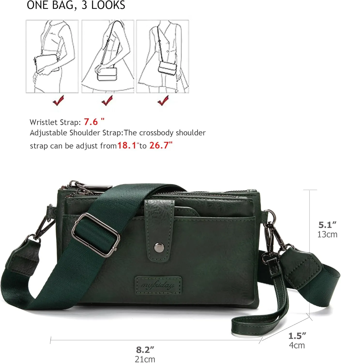 myfriday Womens Vintage Vegan Leather Wristlet Clutch Purse with Zip Around 2 Strap & Detchable Card Holder