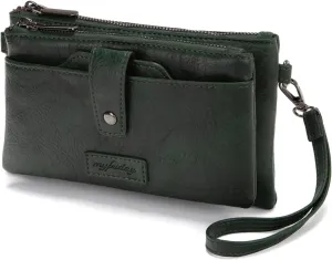 myfriday Womens Vintage Vegan Leather Wristlet Clutch Purse with Zip Around 2 Strap & Detchable Card Holder