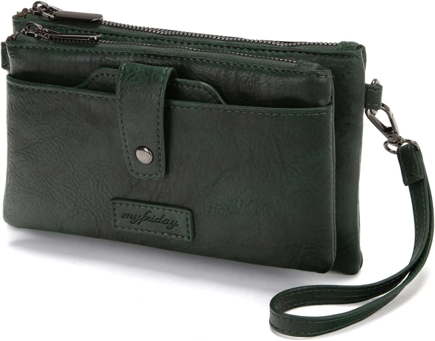myfriday Womens Vintage Vegan Leather Wristlet Clutch Purse with Zip Around 2 Strap & Detchable Card Holder
