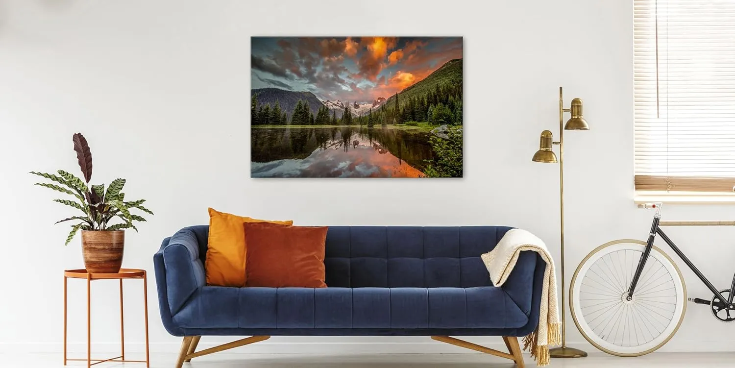 Nature Wall Art Mountain Range Wall Art Sunrise Forest Landscape Decor 24x36” Sunset Lake Panorama Canvas Prints Poster Tree Painting National Park Posters Artwork for Office Living Room Decoration