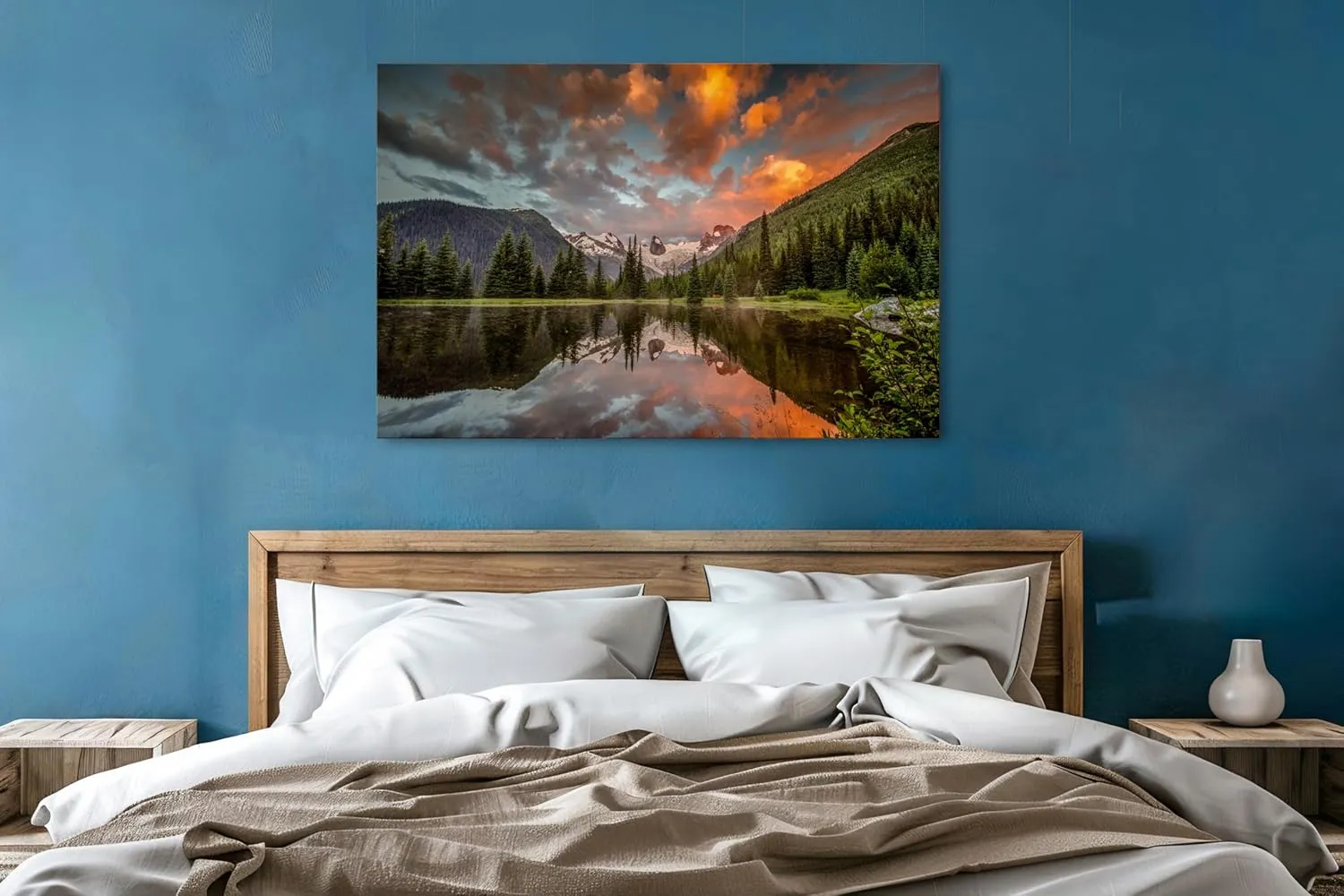 Nature Wall Art Mountain Range Wall Art Sunrise Forest Landscape Decor 24x36” Sunset Lake Panorama Canvas Prints Poster Tree Painting National Park Posters Artwork for Office Living Room Decoration