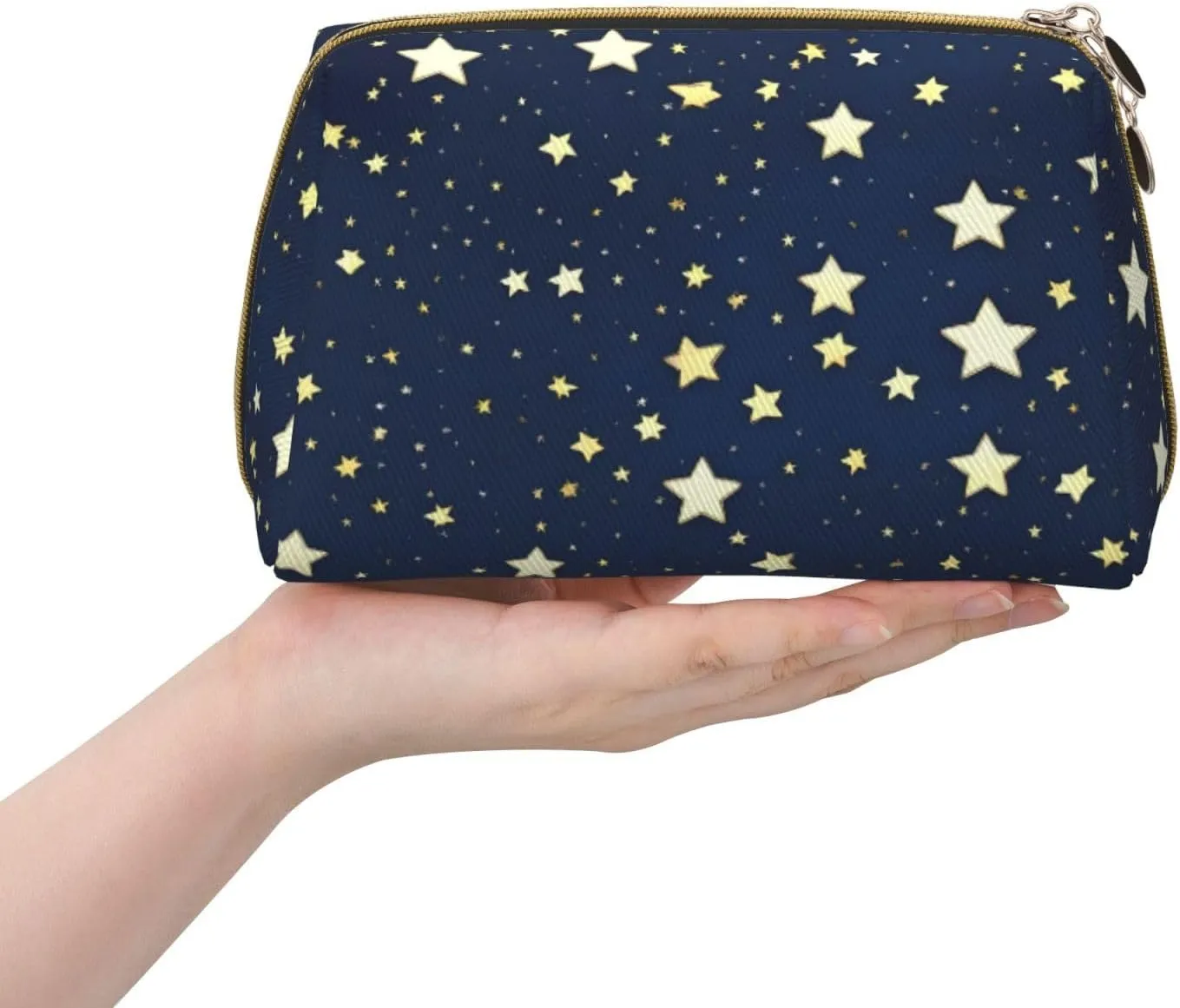 Navy Blue Sky And Star Leather Toiletry Organizer Bag, Travel-Friendly Makeup Pouch For Women