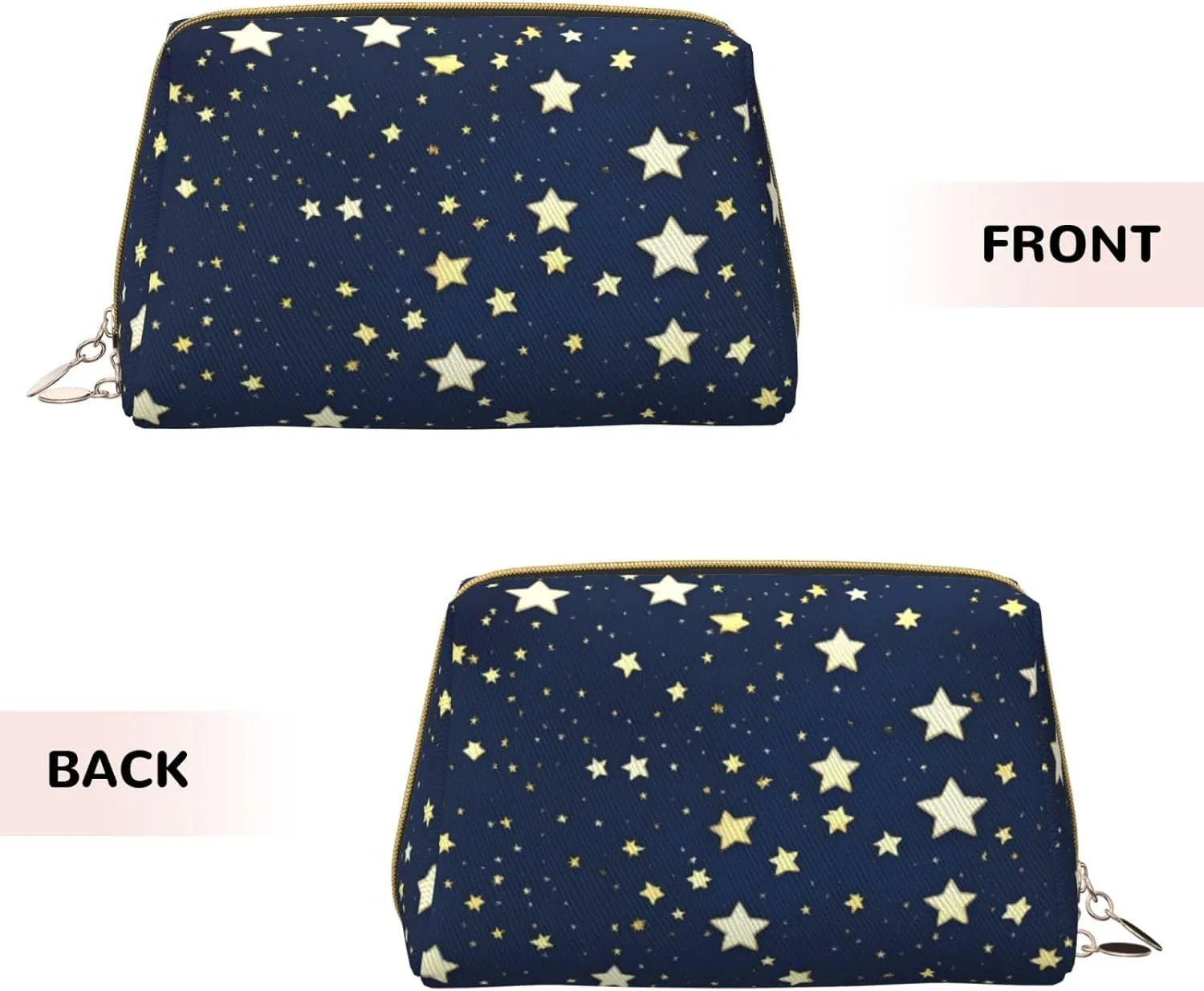 Navy Blue Sky And Star Leather Toiletry Organizer Bag, Travel-Friendly Makeup Pouch For Women